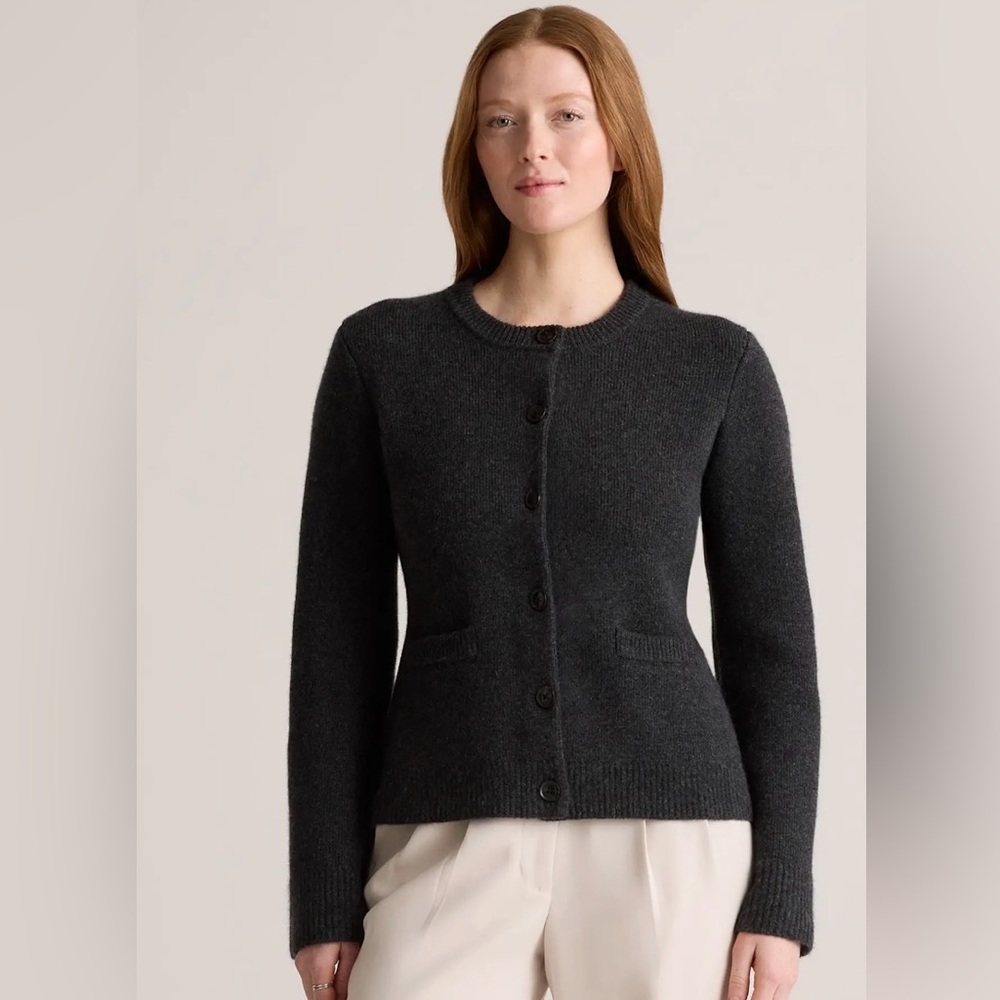 Quince Mongolian Cashmere Structured Cardigan in Heather Charcoal